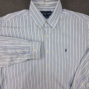 Ralph Lauren Shirt Mens Large Blue Striped Button Down Long Sleeve Custom Fit